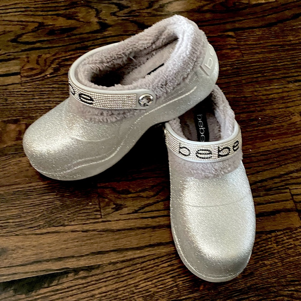 bebe Lined Janessa Clog Silver Glitter Size 7